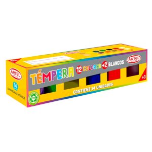 TEMPERA 12 COLORES + 2 BLANCOS 15ML  ARTEL