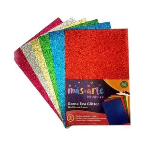 GOMA EVA GLITTER 20×30 CM 6 COL MAS+ARTE