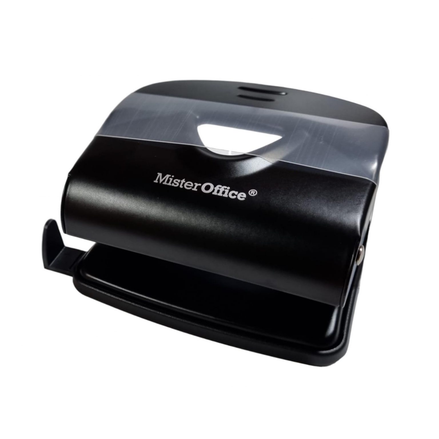 Perforadora De 3 Agujeros Officemate - Capacidad 30 Hojas, Mango Ergonómico, Bandeja Extraíble, Color Negro