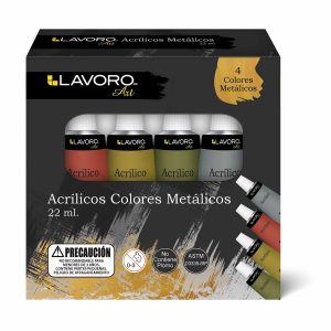 SET ACRILICO LAVORO 22ML 4COL METALICOS