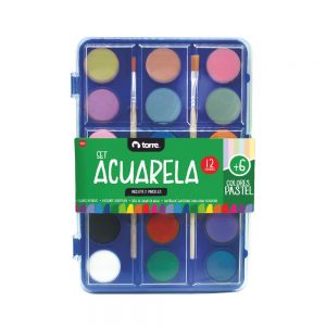 ACUARELA 12 COLORES + 6 COLORES PASTEL TORRE